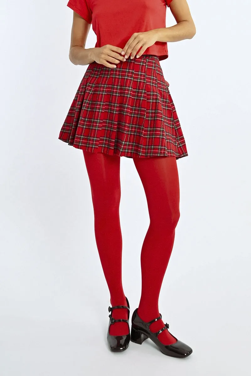 PLEATED CHECKED MINI SKIRT