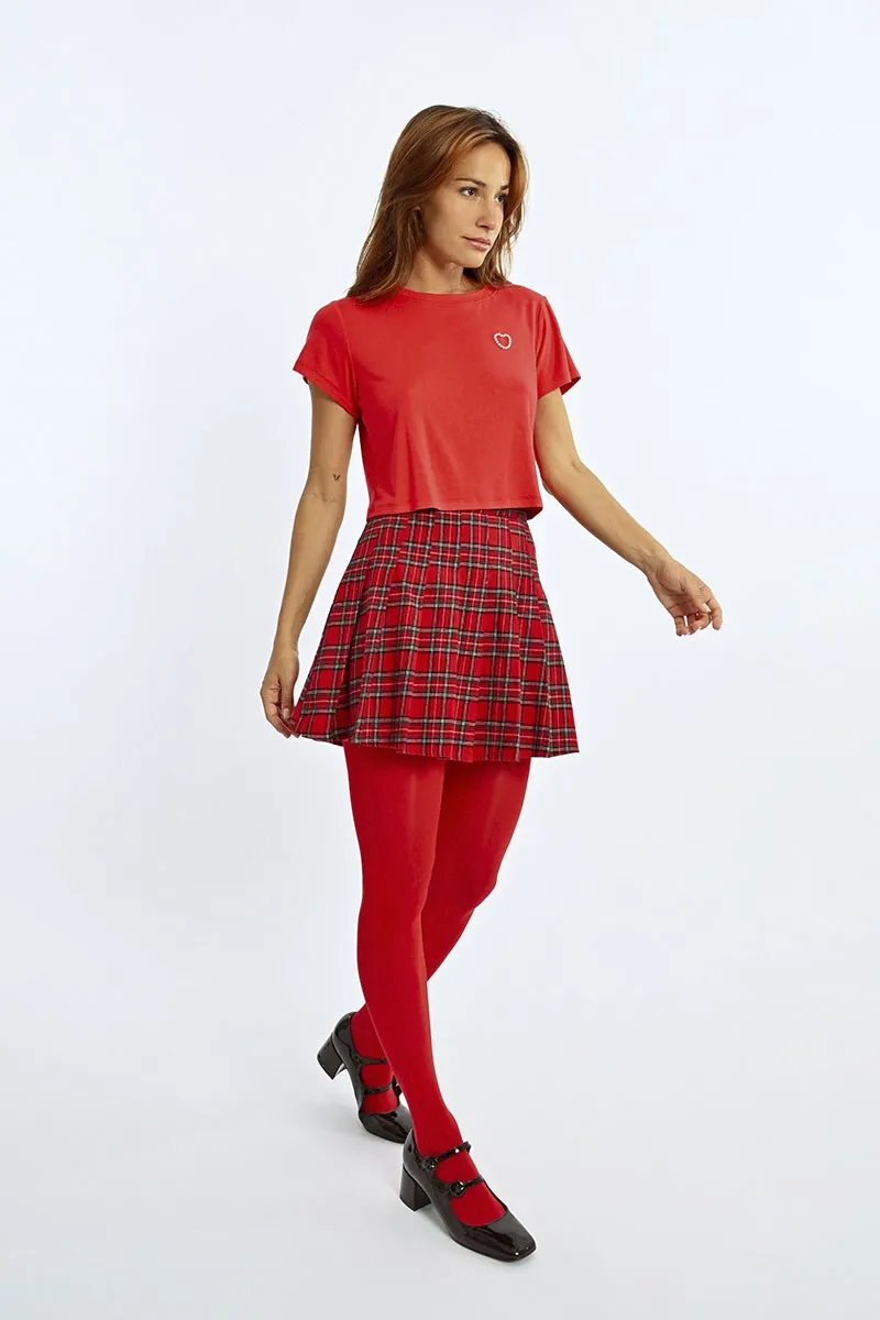PLEATED CHECKED MINI SKIRT