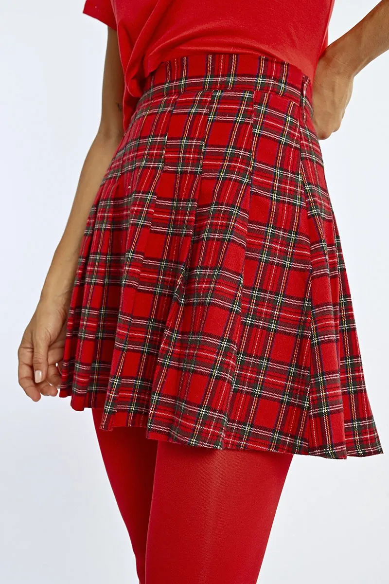 PLEATED CHECKED MINI SKIRT