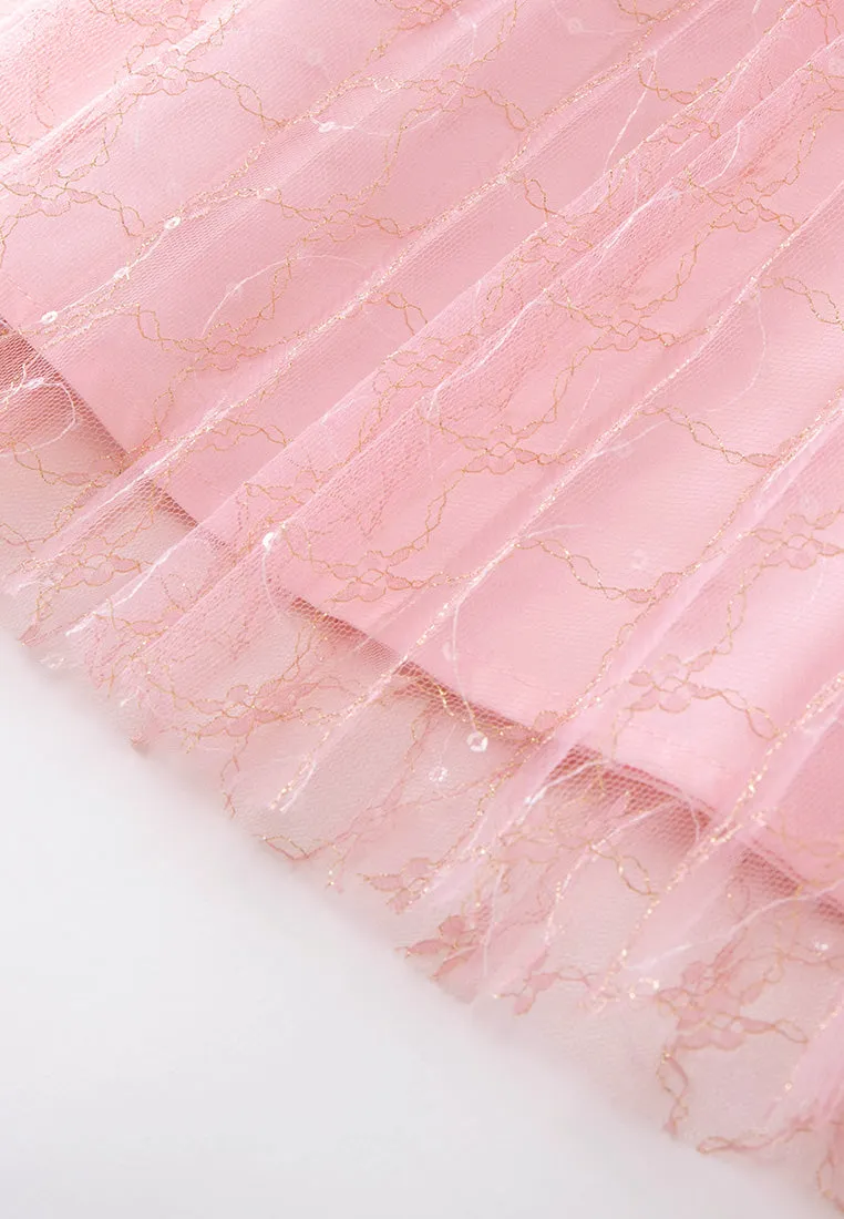 Pleated Lurex-detail Mesh Maxi-length Skirt