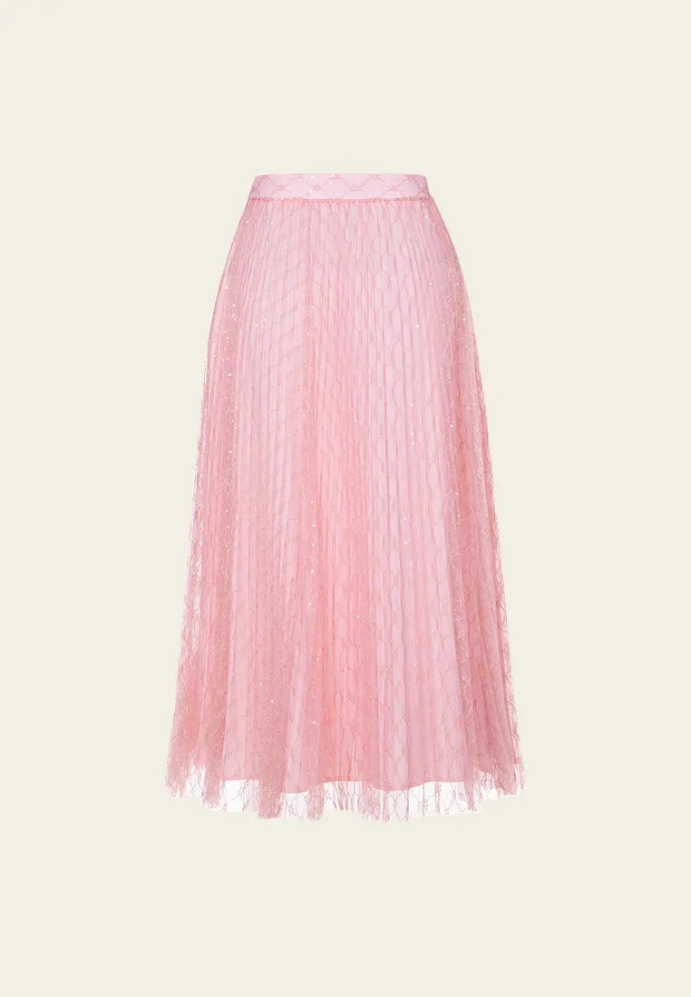 Pleated Lurex-detail Mesh Maxi-length Skirt