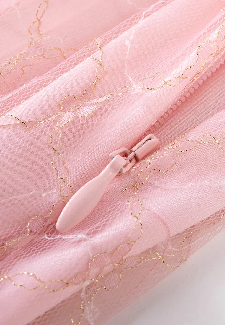 Pleated Lurex-detail Mesh Maxi-length Skirt