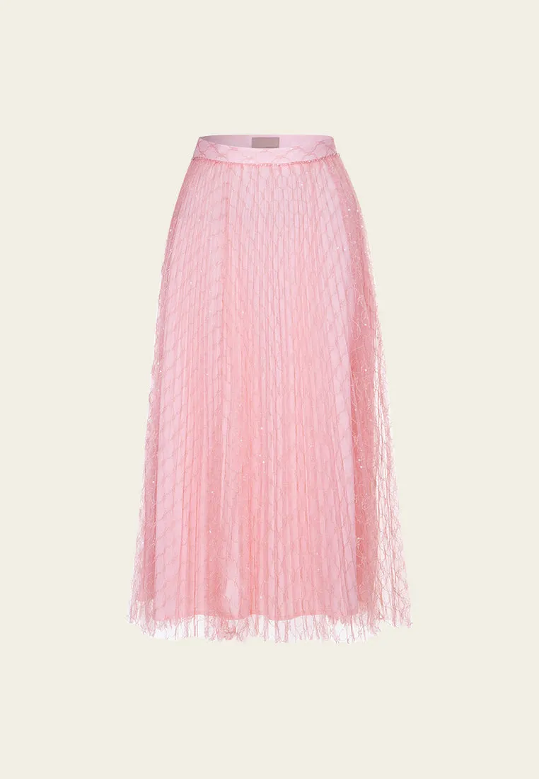 Pleated Lurex-detail Mesh Maxi-length Skirt