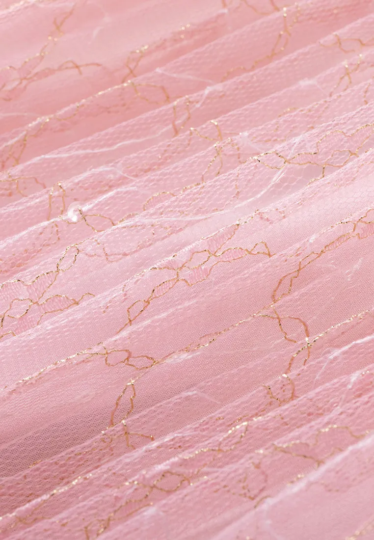 Pleated Lurex-detail Mesh Maxi-length Skirt