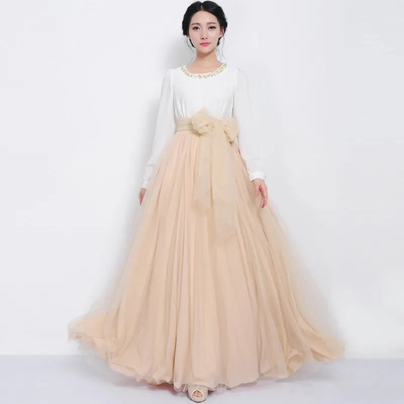 Pleated mesh swing maxi skirts women bandage designer Red high waist tutu long tulle skirt