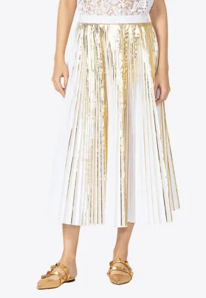 Pleated Metallic Midi Skirt