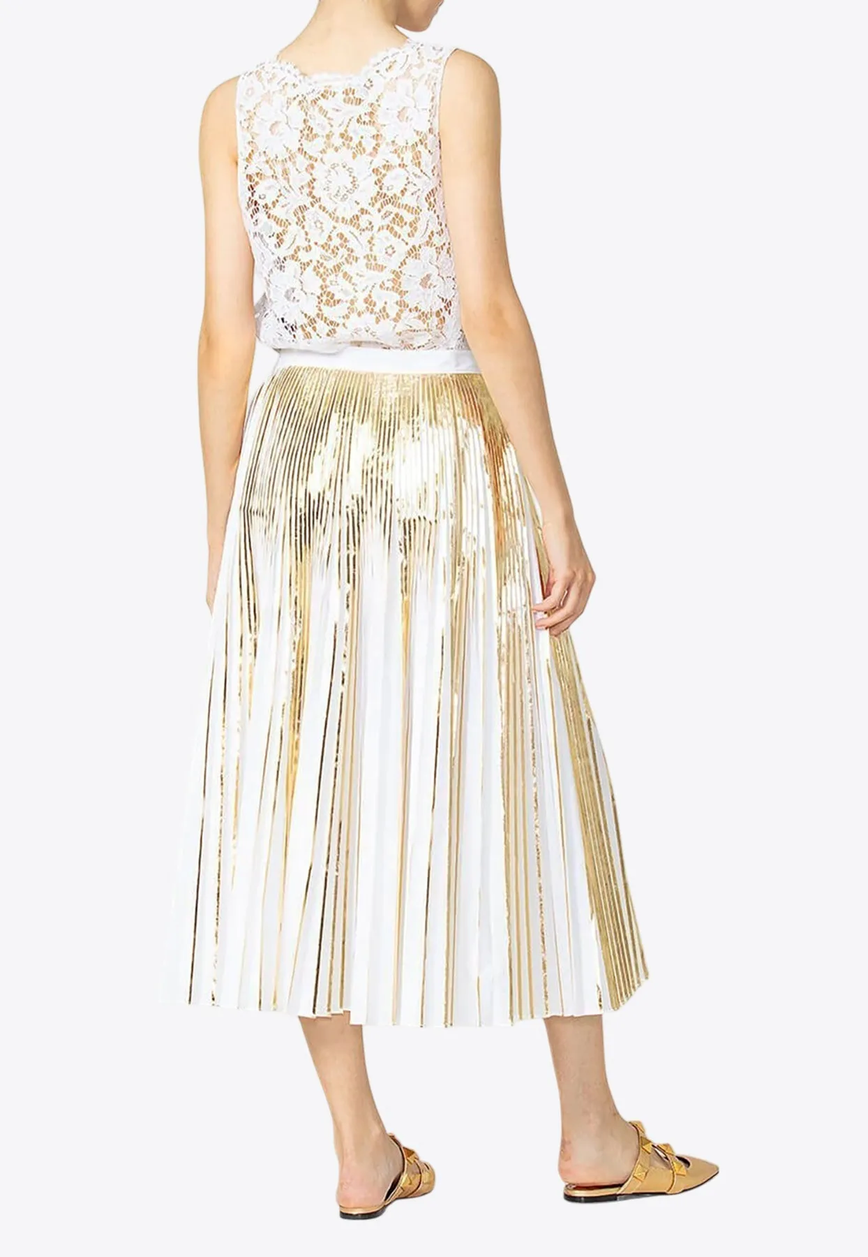 Pleated Metallic Midi Skirt