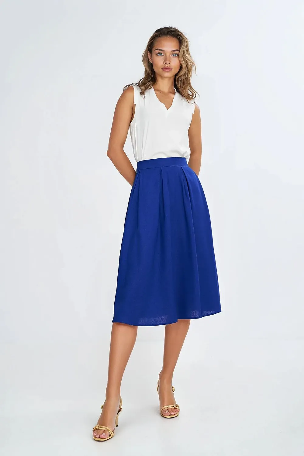 Pleated Midi Skirt With Pockets