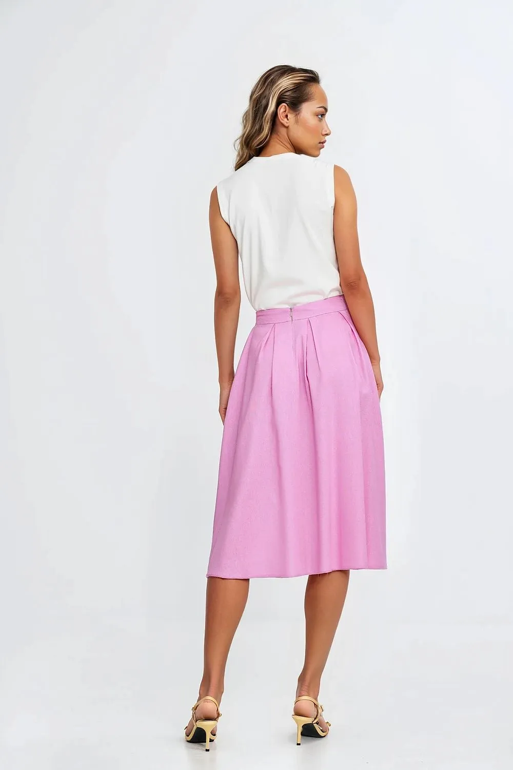 Pleated Midi Skirt With Pockets