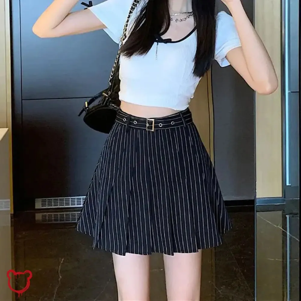 Pleated Pinstripe Mini Skirt