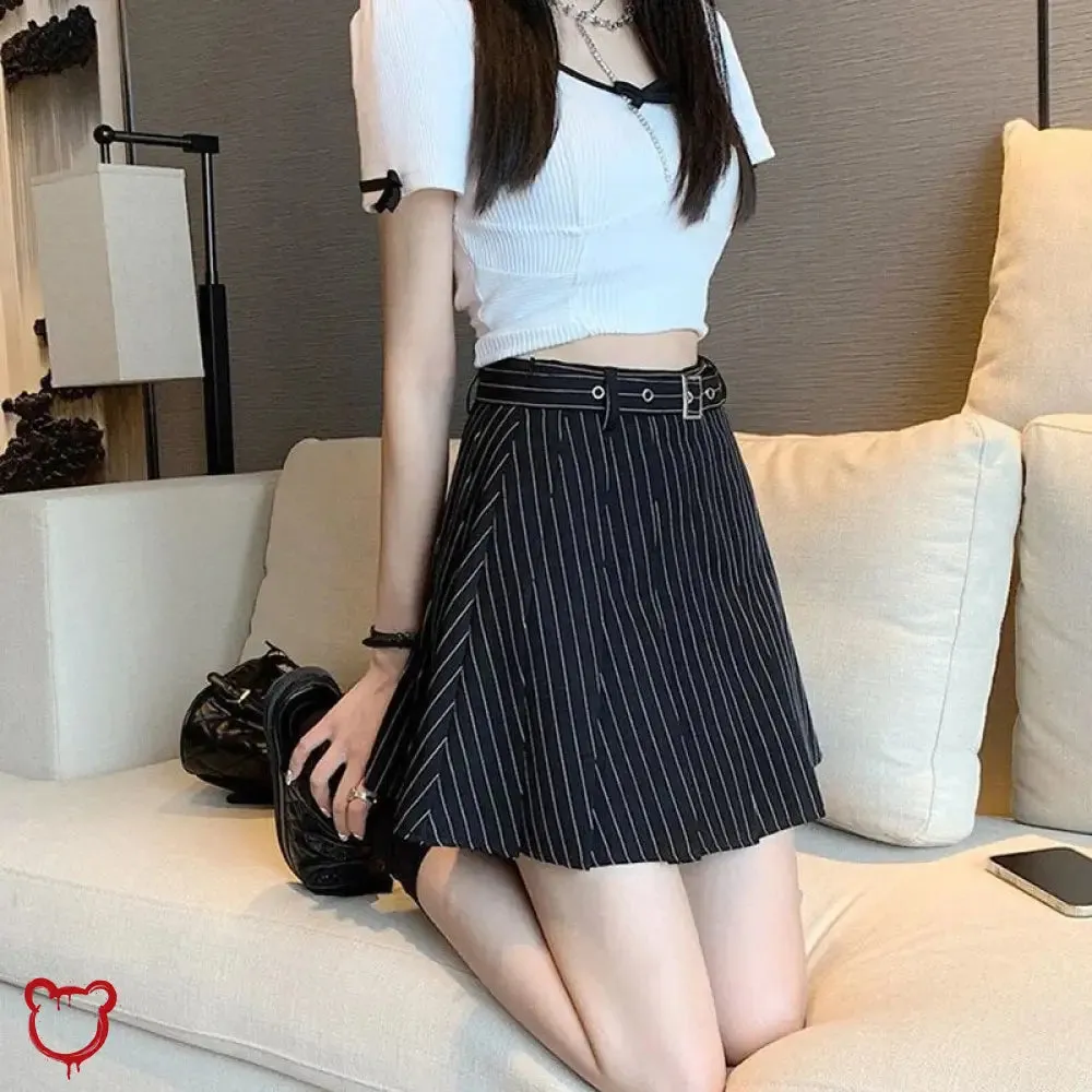 Pleated Pinstripe Mini Skirt