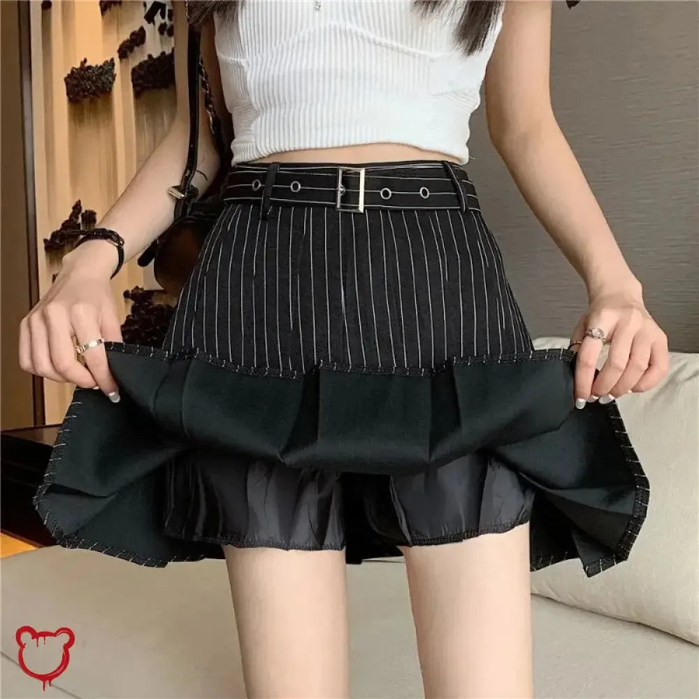Pleated Pinstripe Mini Skirt