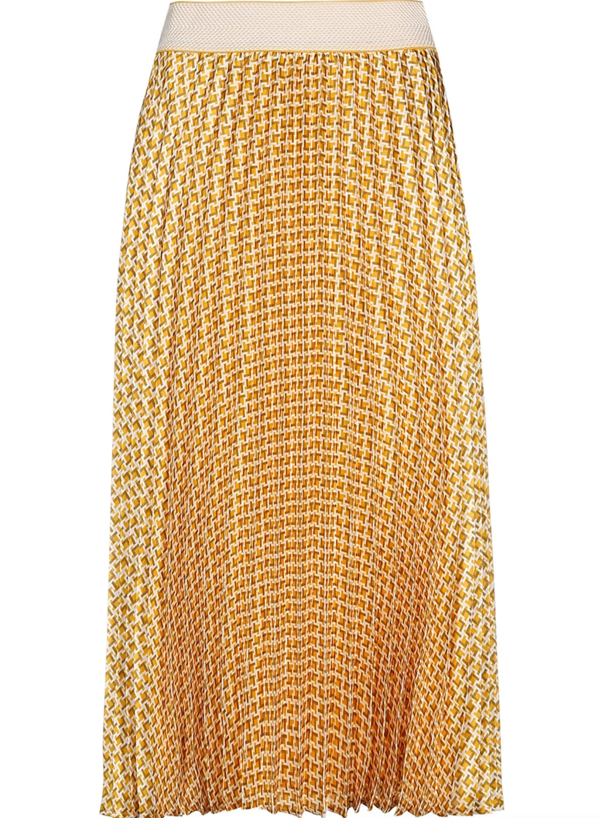 Pleated Skirt in Shiny Fabric in Mustard Print
