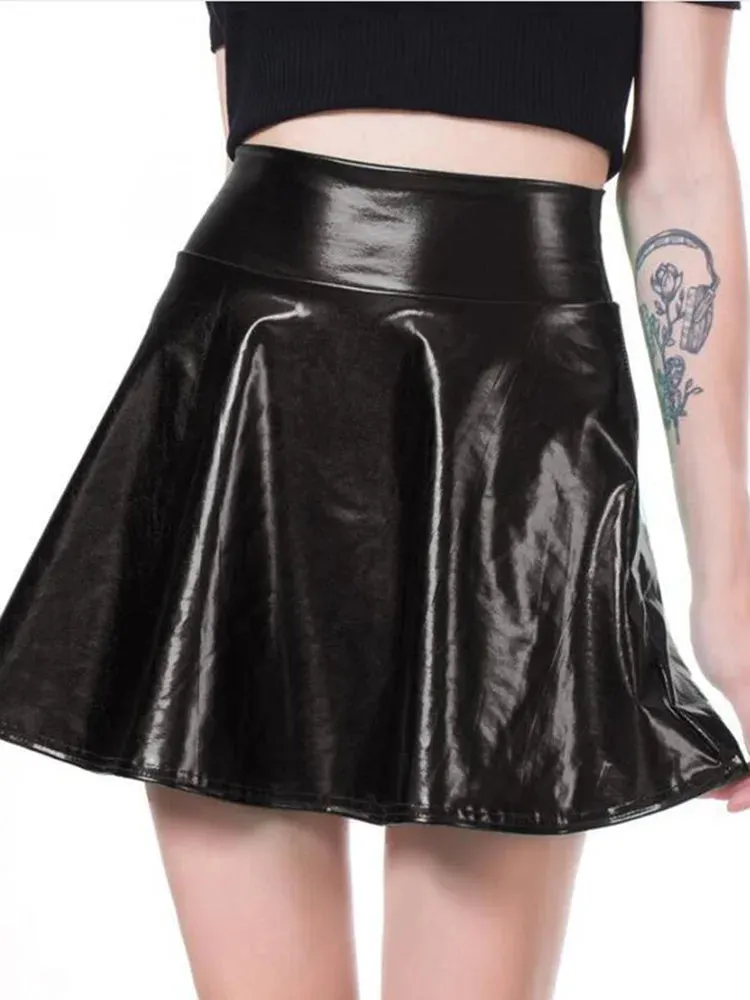 Pleated Skirts Women Short Sexy Elastic High Waist Solid Casual Green Silver Gold Pink Mini Party Clubwear