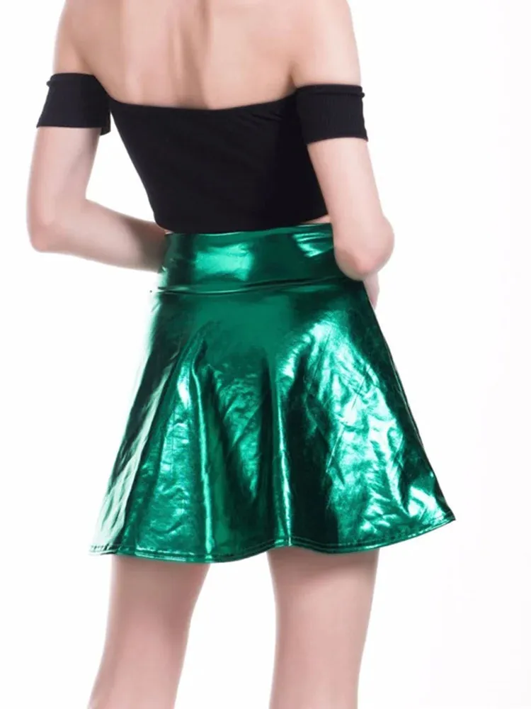 Pleated Skirts Women Short Sexy Elastic High Waist Solid Casual Green Silver Gold Pink Mini Party Clubwear