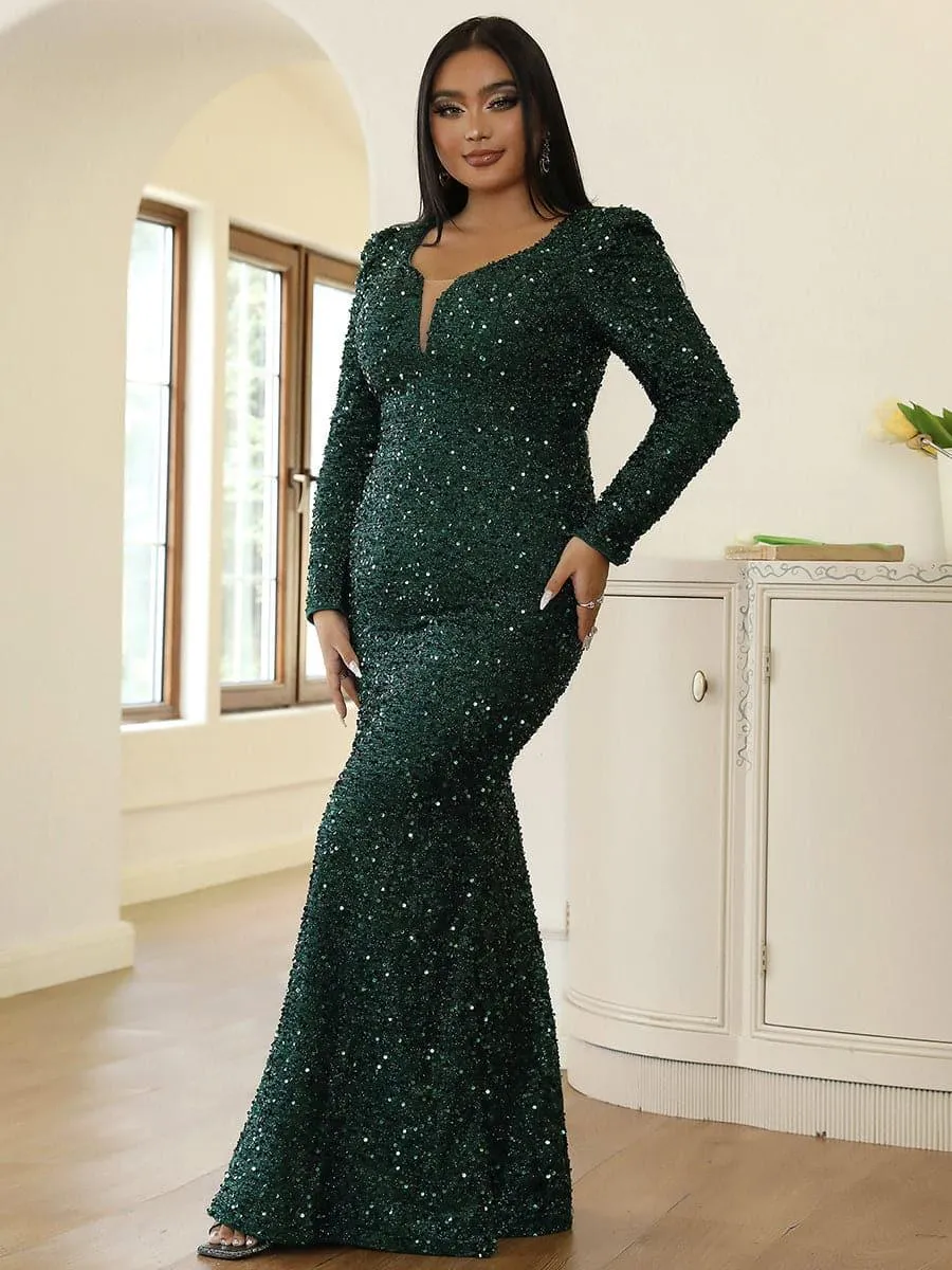Plus Size Mermaid Sequins Green Dress PXJ1877