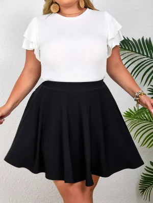 Plus Size Solid Color Casual Comfort Women's Half Skirt - Comfortable & Flowy - For Women Seeking Stylish & Comfortable Everyday Wear - Perfect Gift For Fashionable Ladies