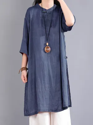 Plus Size Women Summer Vintage Loose 100%Linen Blouse
