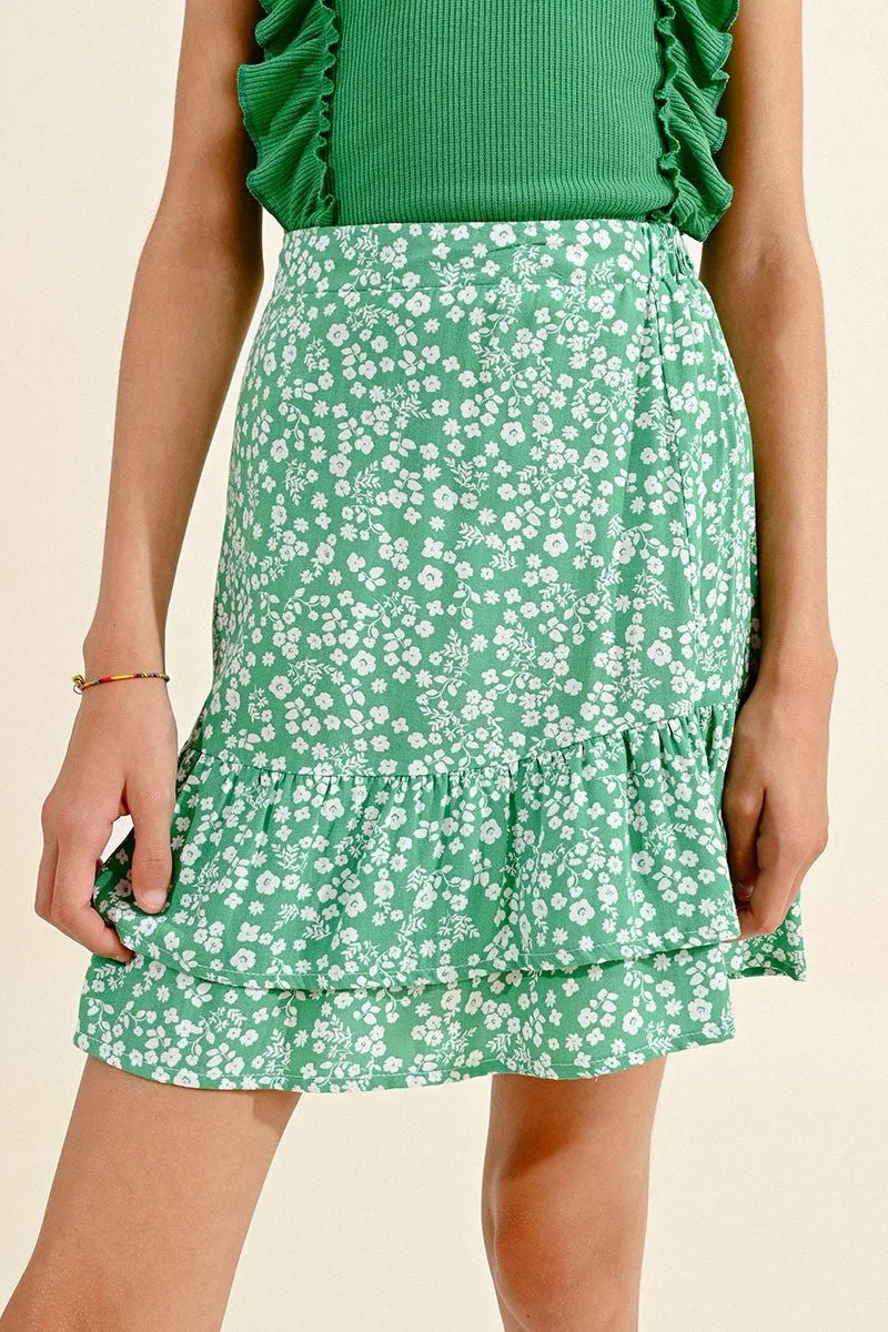 PRINTED RUFFLED SKIRT