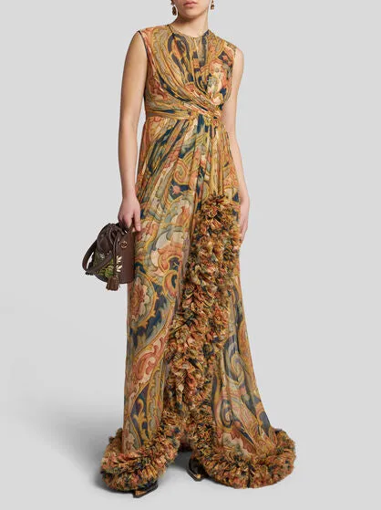 Printed Silk Dress With Ruching