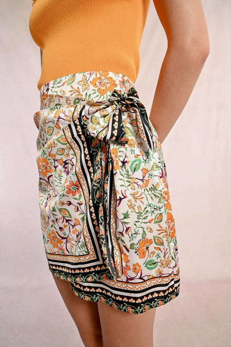 PRINTED WRAP MINI SKIRT