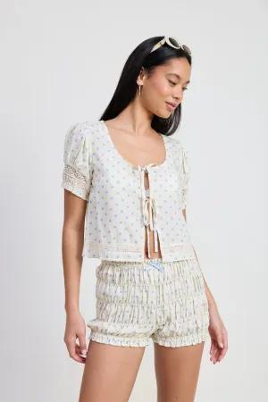 PUFF SLEEVE TIE FRONT TOP