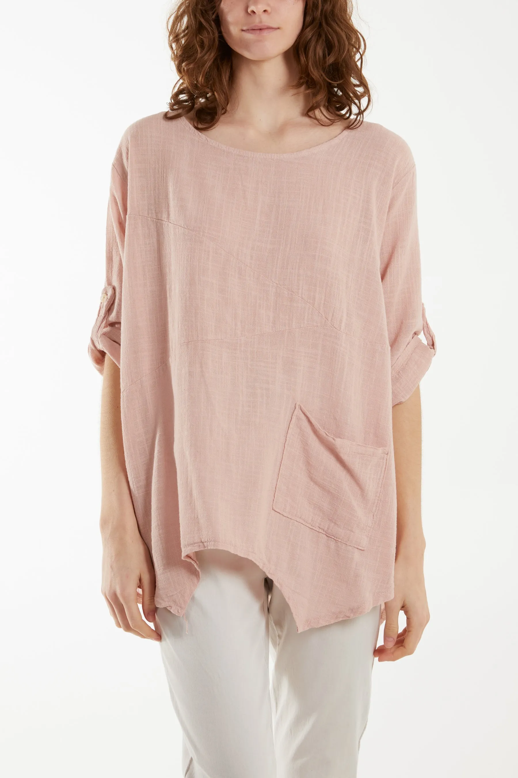 Pure Cotton Asymmetric Hem Pocket Top