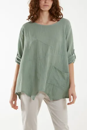 Pure Cotton Asymmetric Hem Pocket Top
