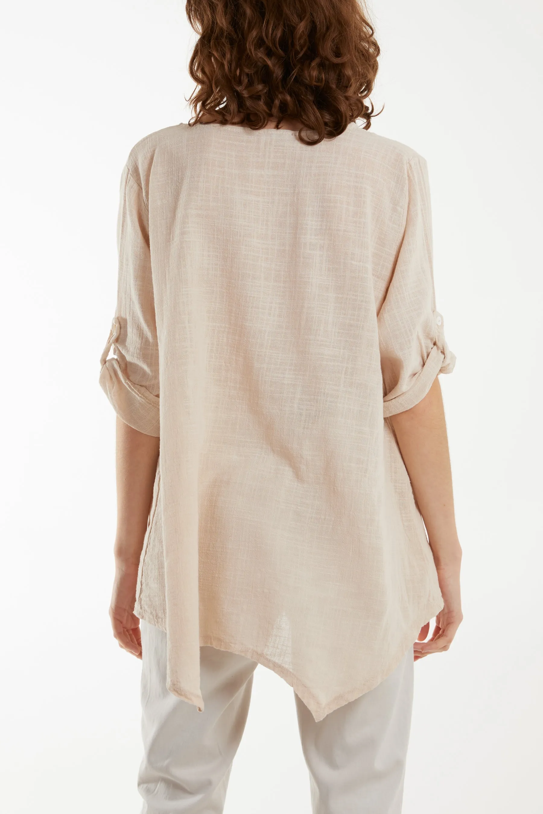 Pure Cotton Asymmetric Hem Pocket Top