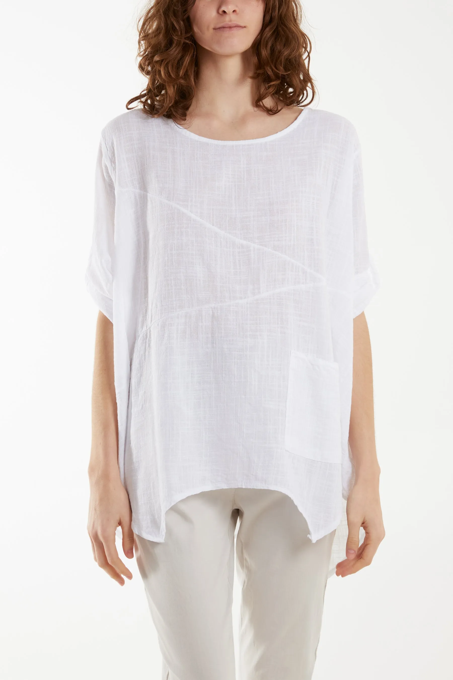 Pure Cotton Asymmetric Hem Pocket Top