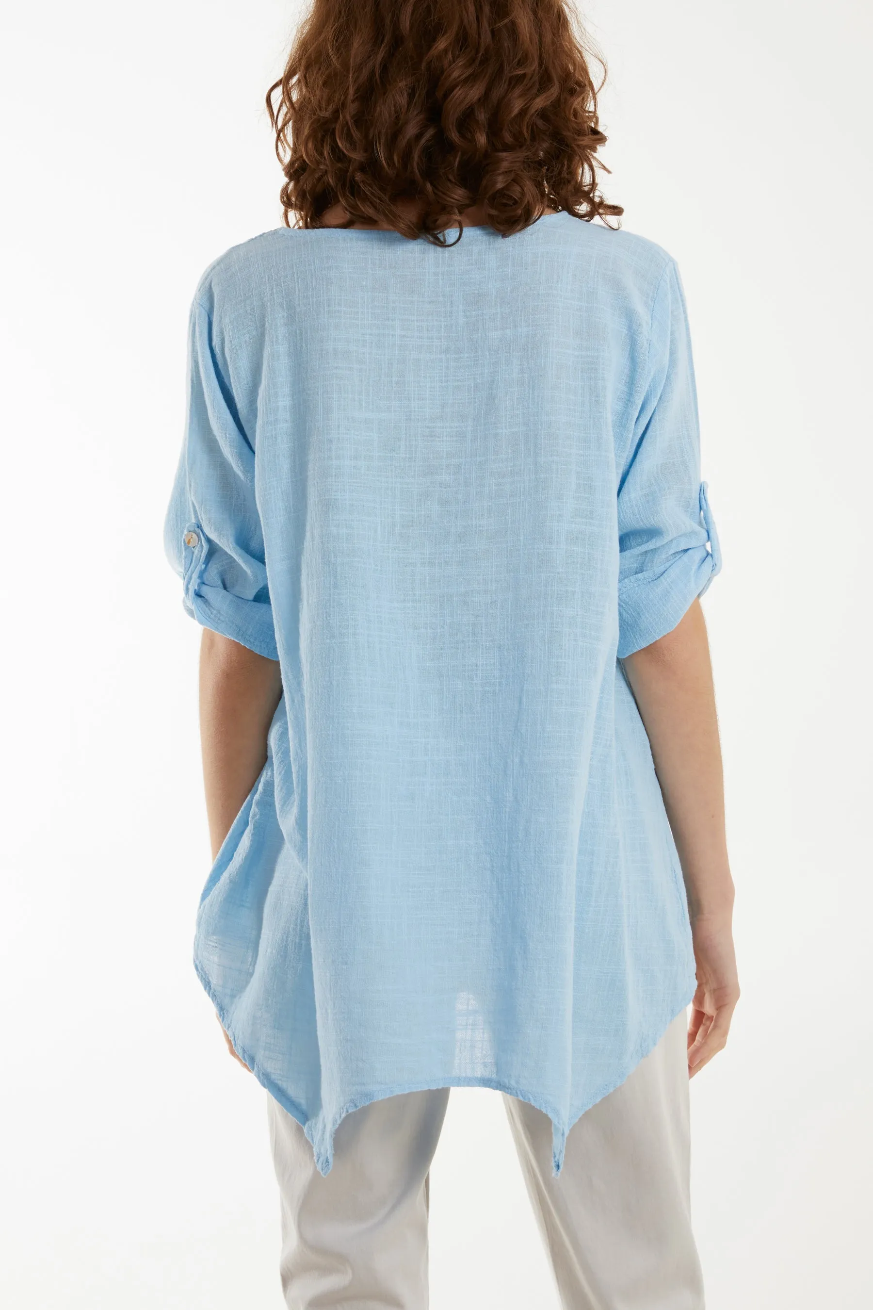 Pure Cotton Asymmetric Hem Pocket Top