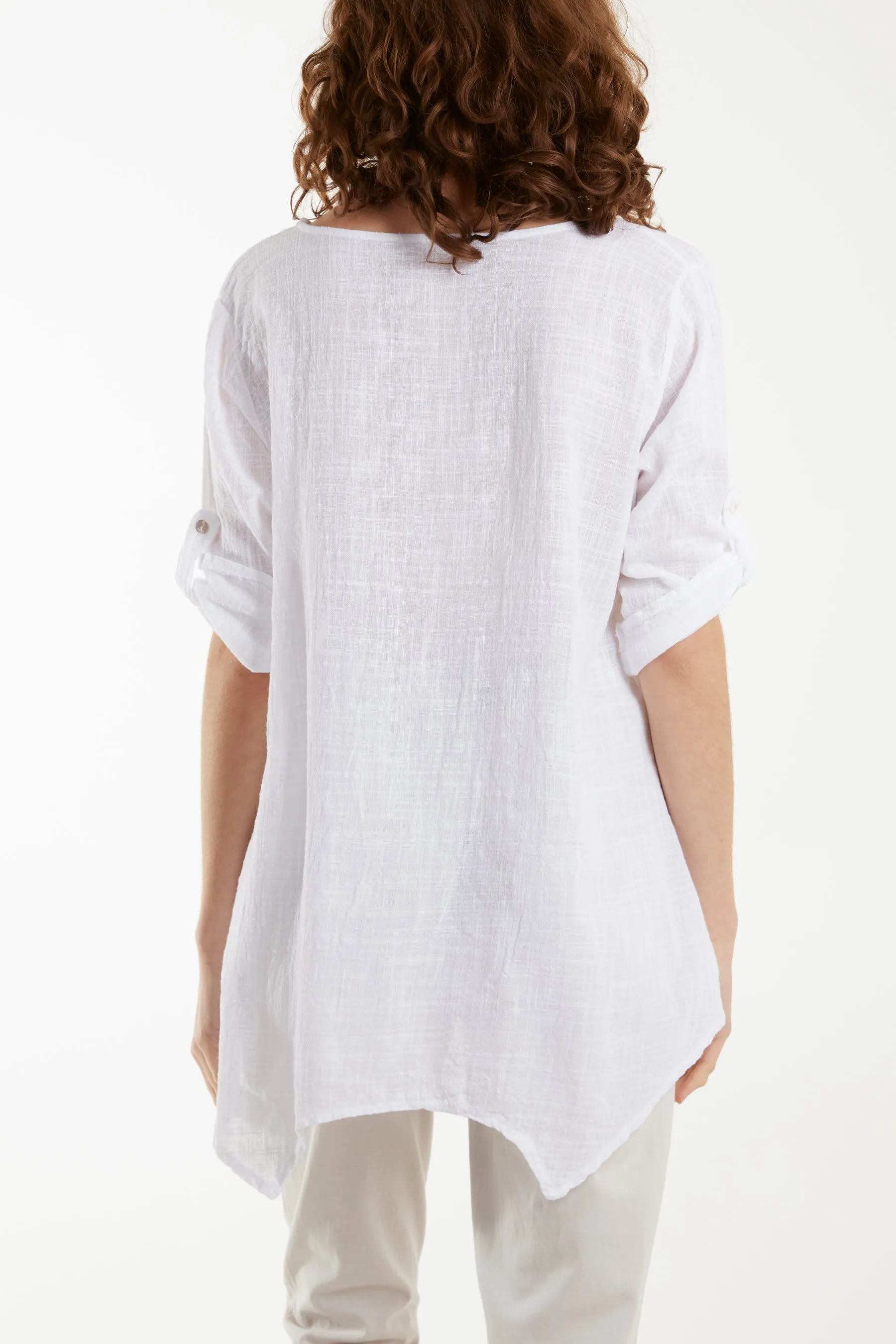 Pure Cotton Asymmetric Hem Pocket Top