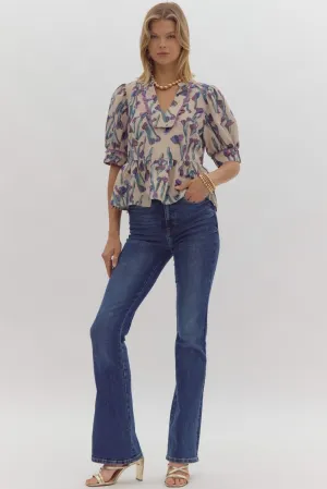 Purple Floral Scallop Top