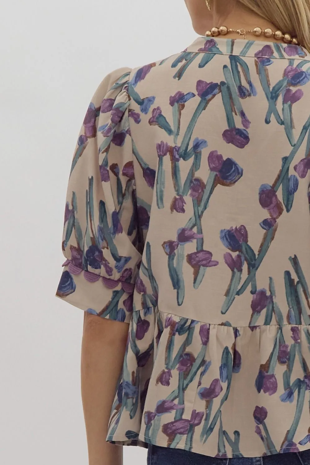 Purple Floral Scallop Top