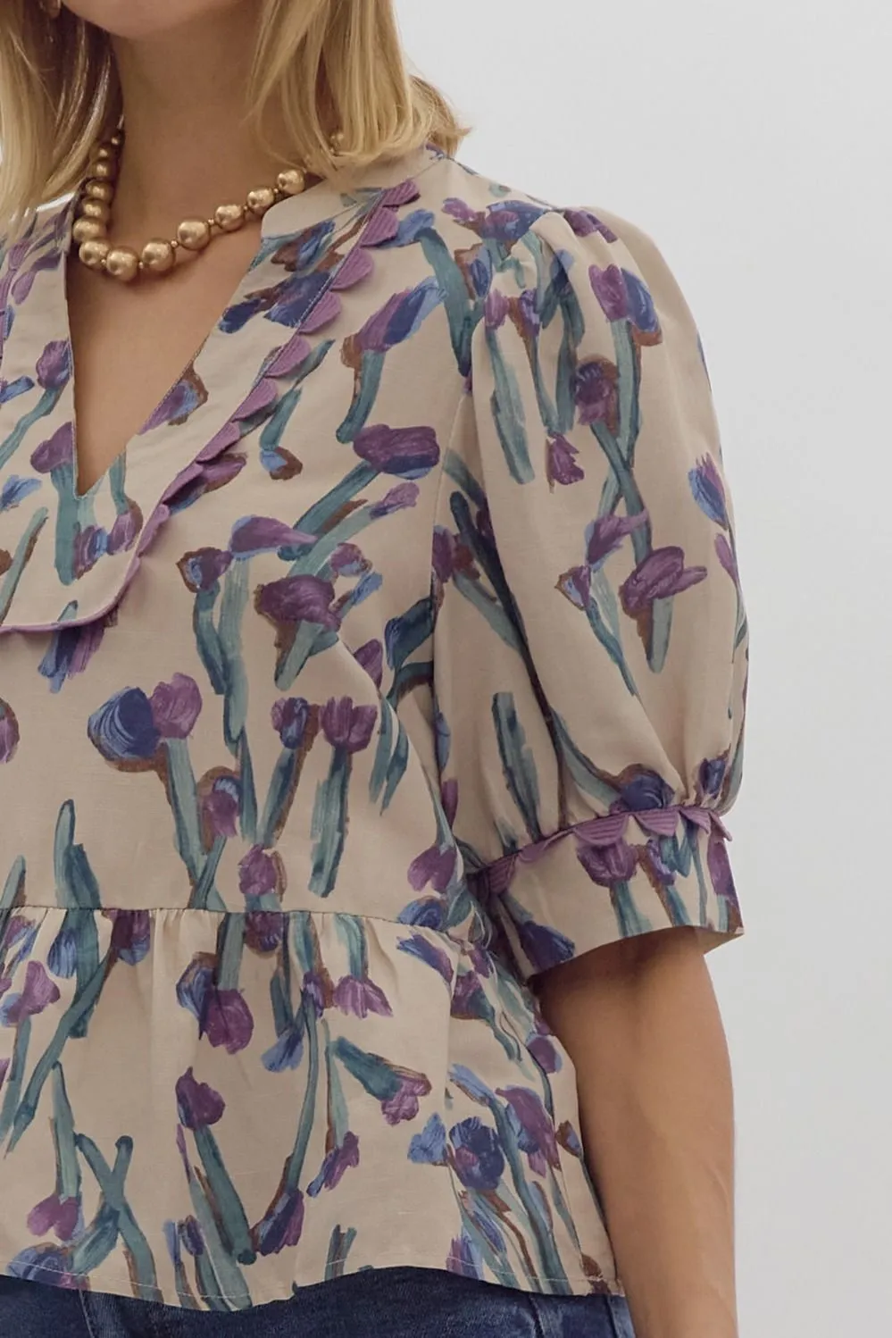 Purple Floral Scallop Top