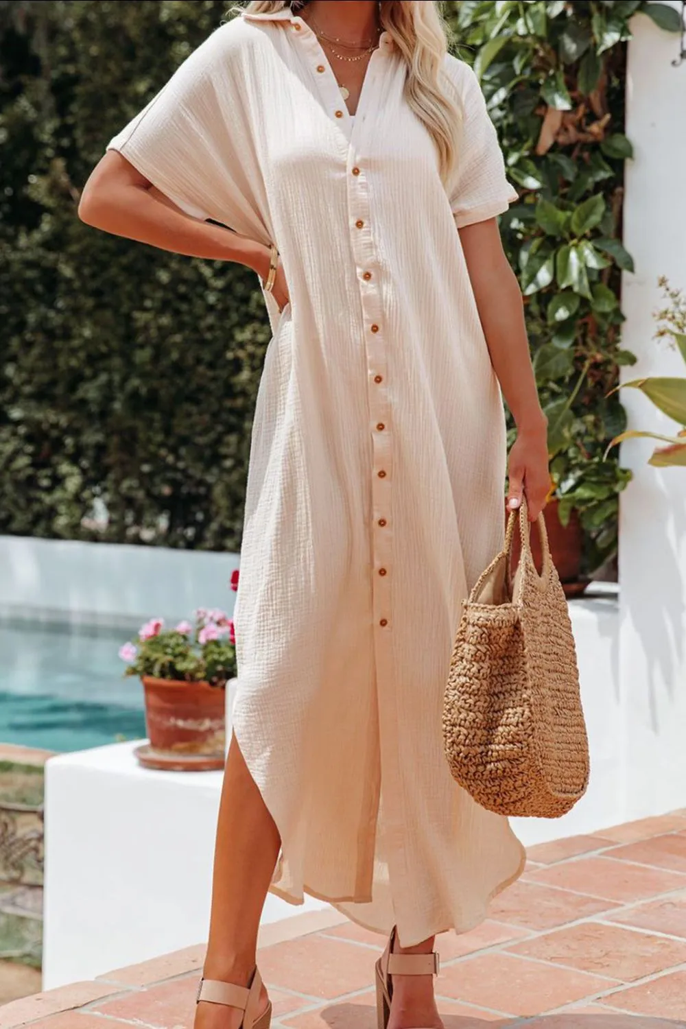 Raeve Slit Button Up Shirt Dress