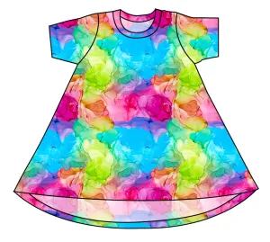 Rainbow Splash Basic T-Shirt Dress