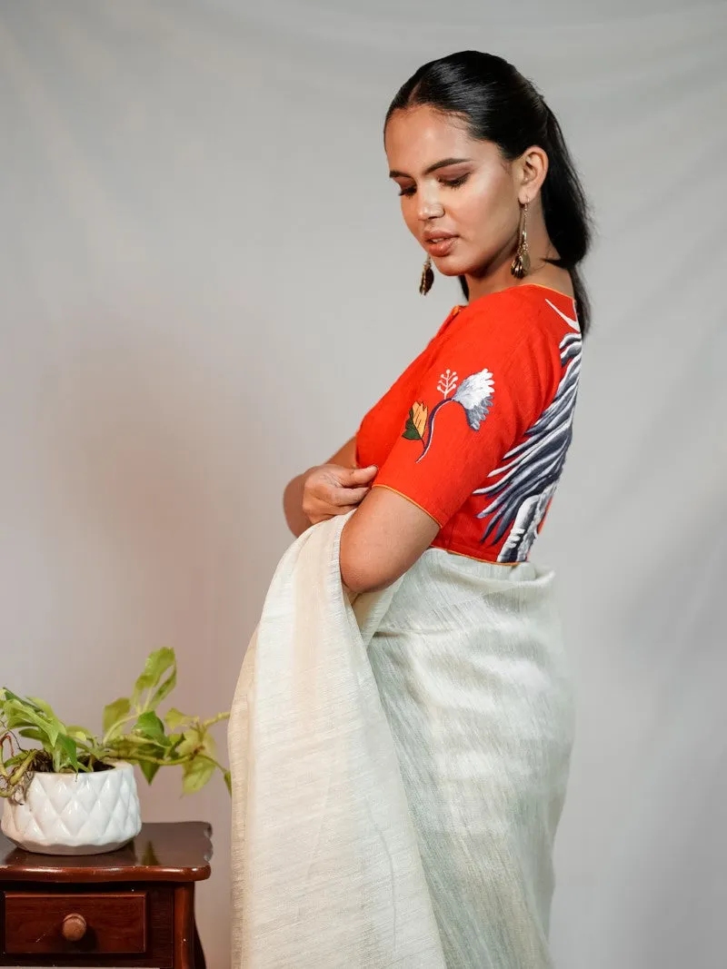 RED  AND BLACK HAND PAINTED COTTON BLOUSE
