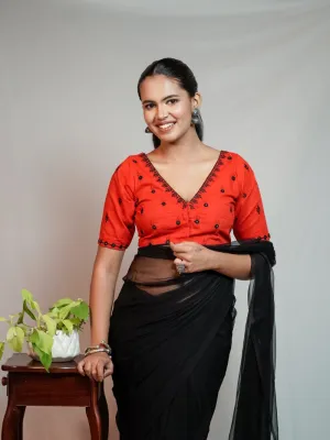 RED EMBROIDERED COTTON BLOUSE