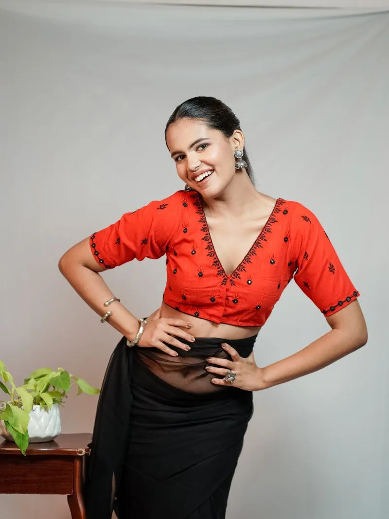 RED EMBROIDERED COTTON BLOUSE