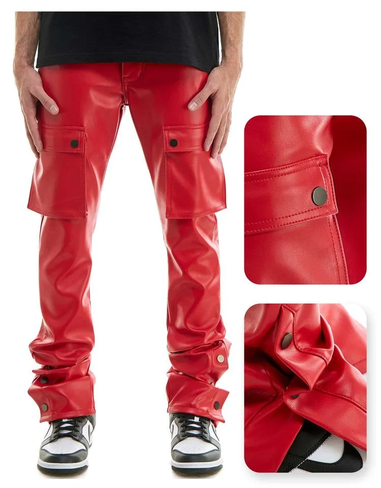 Red Snap Cargo PU Pant - Stacked Skinny Fit