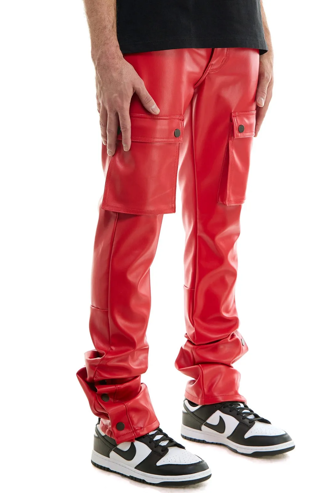 Red Snap Cargo PU Pant - Stacked Skinny Fit