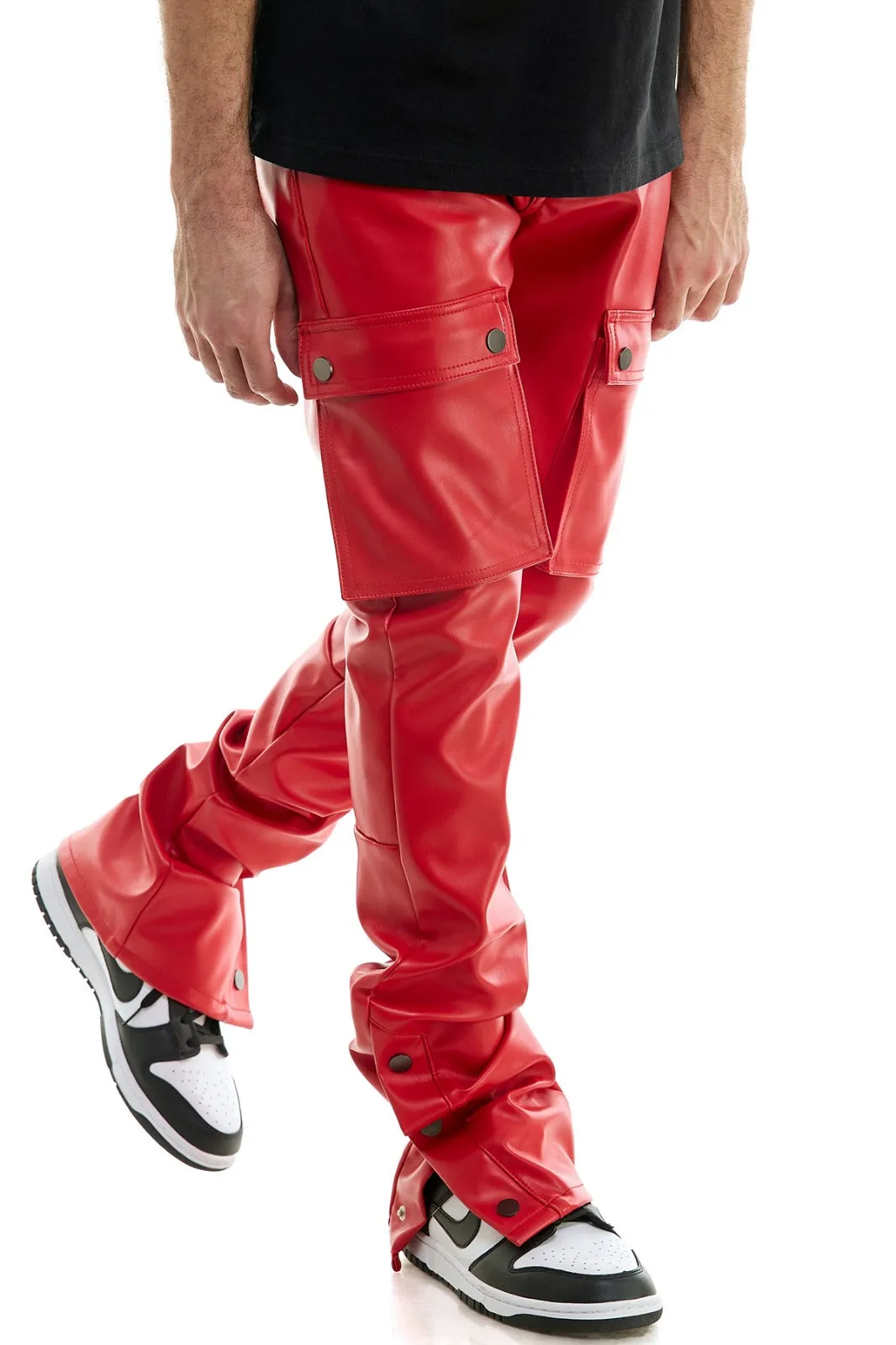 Red Snap Cargo PU Pant - Stacked Skinny Fit