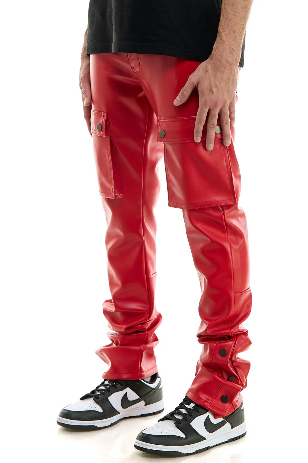 Red Snap Cargo PU Pant - Stacked Skinny Fit
