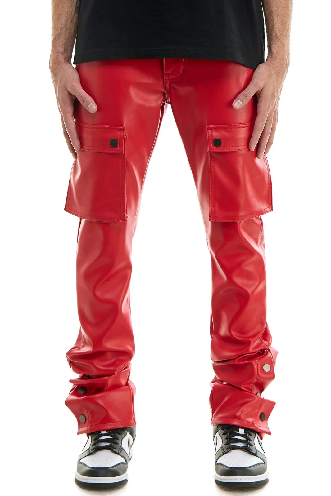 Red Snap Cargo PU Pant - Stacked Skinny Fit