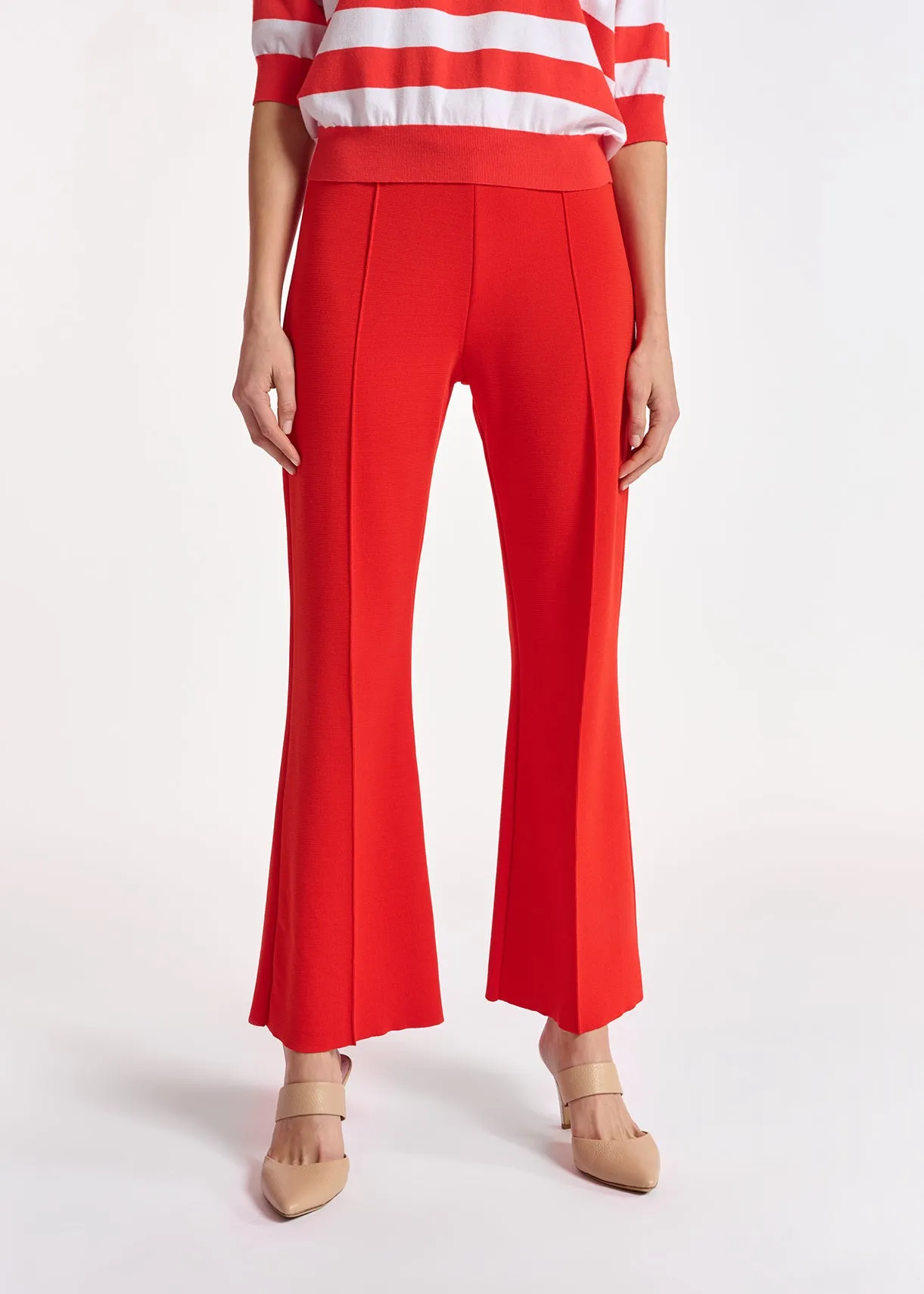 Red structured knit pants