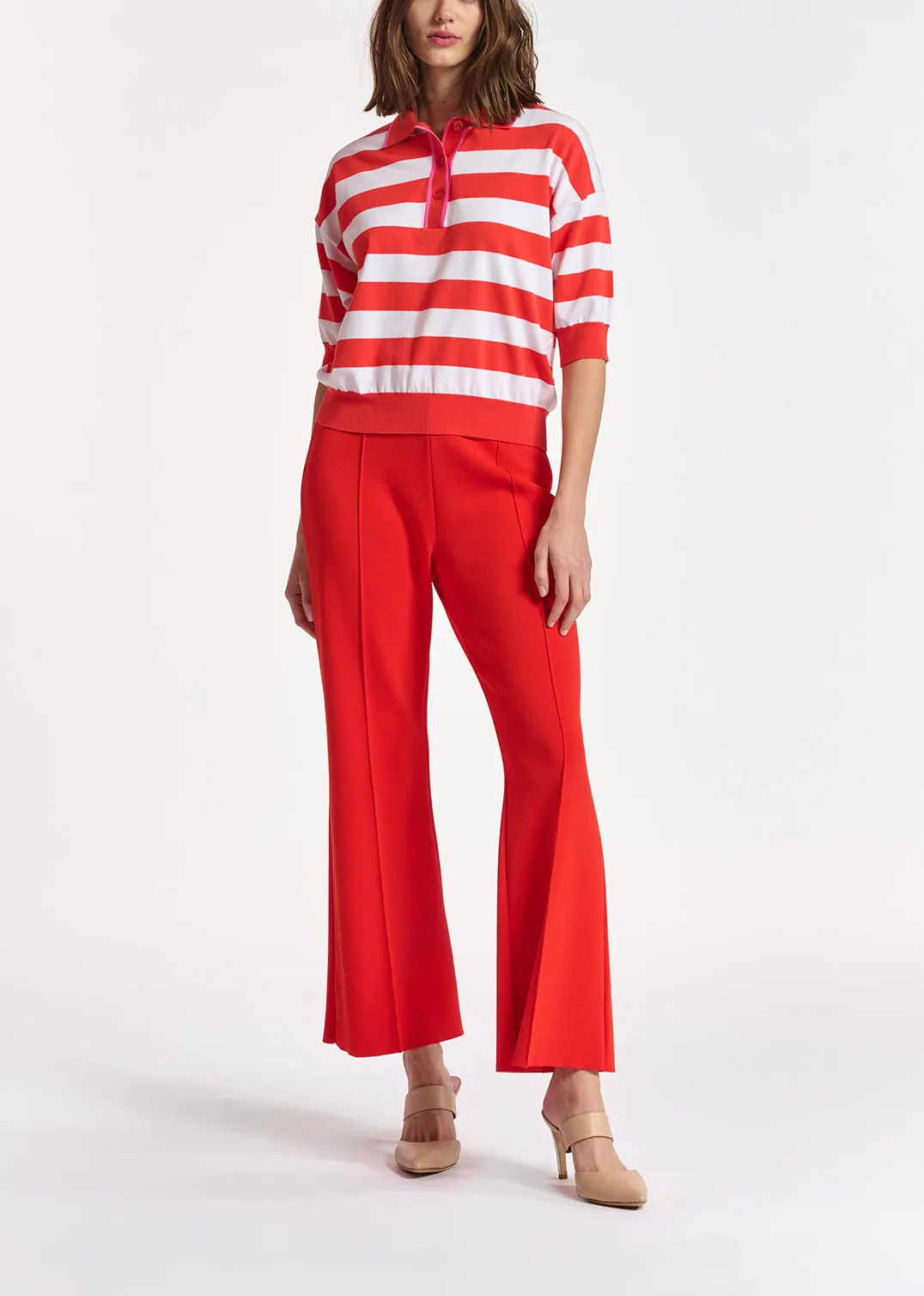 Red structured knit pants