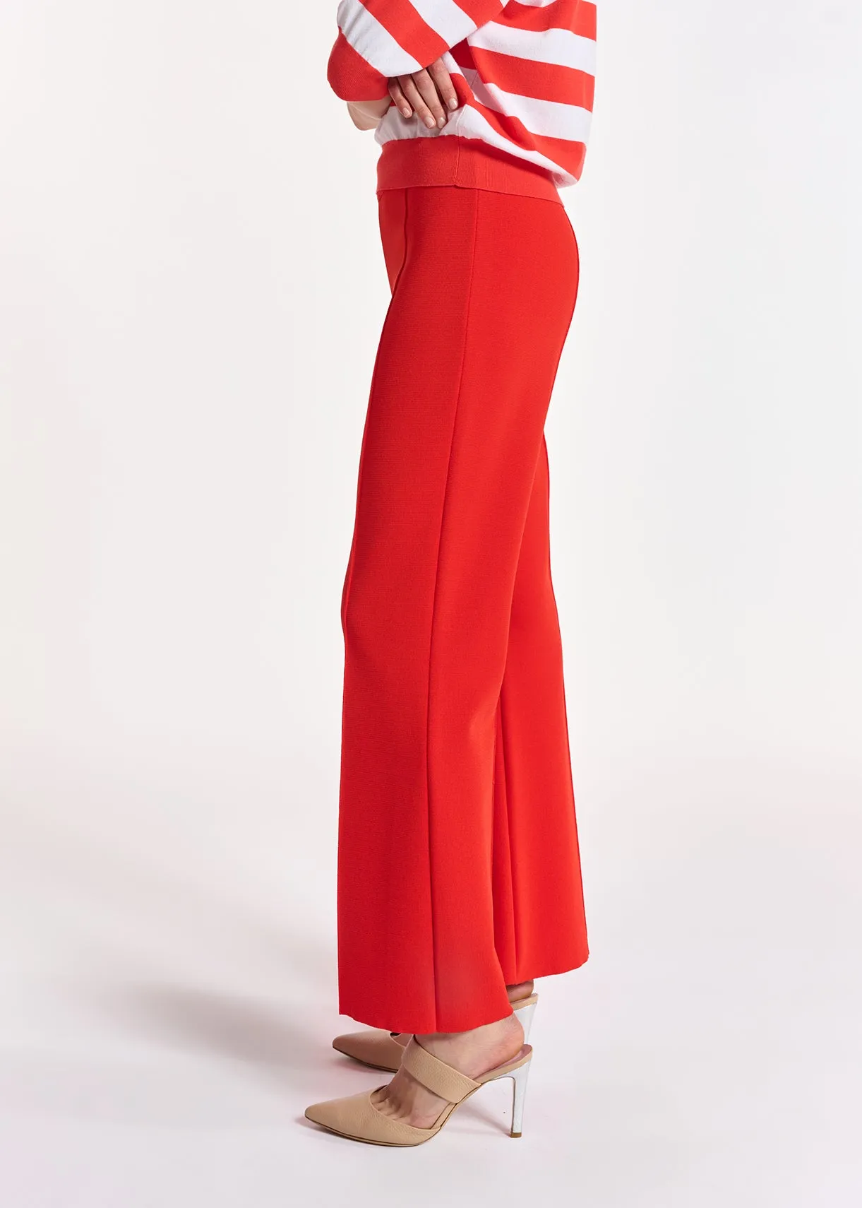 Red structured knit pants