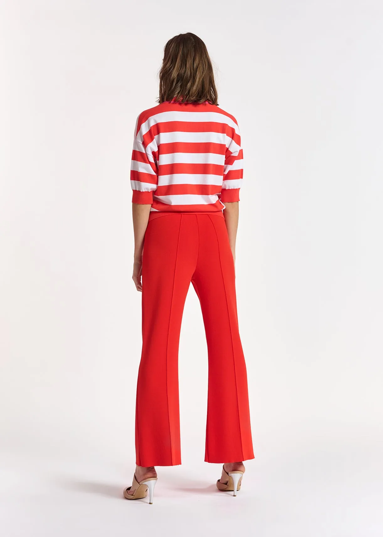 Red structured knit pants