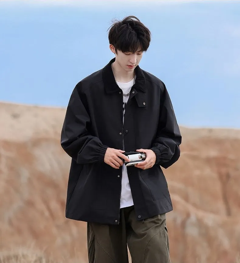 Retro Styled Solid Cargo Rain Jacket for Casual Wear